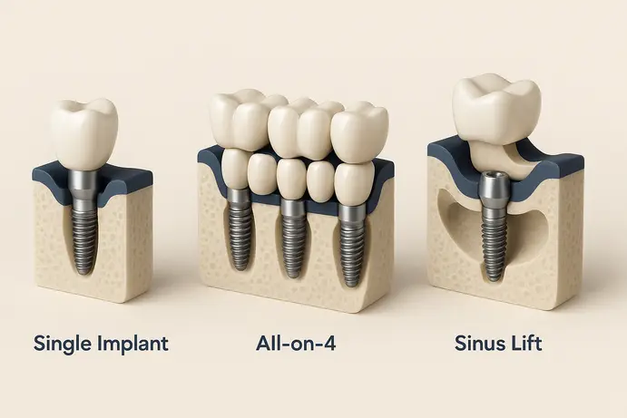 סוגי שתלים דנטליים שונים