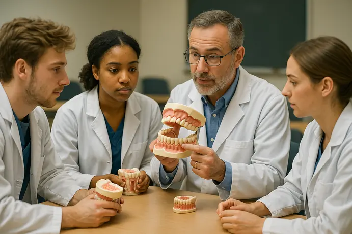 מומחה לרפואת הפה בעת בדיקה קלינית