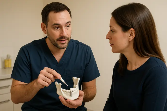 התייעצות עם מטופל לפני השתלת שיניים