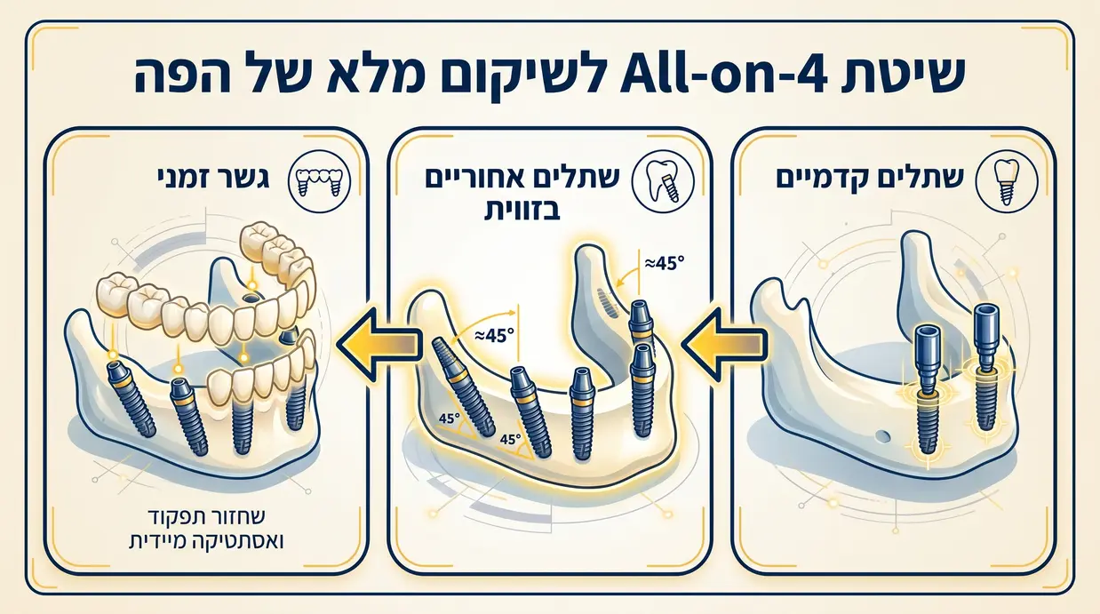 תרשים של שיטת All-on-4 עם ארבעה שתלים בלסת