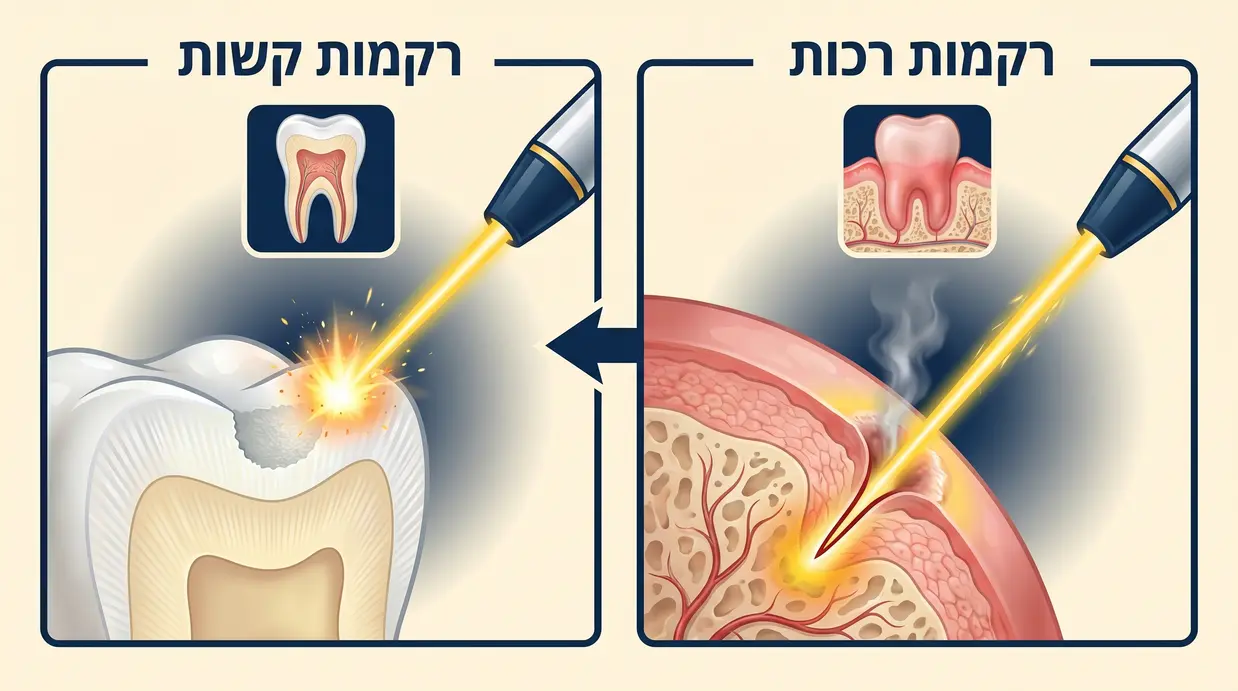 השוואה בין פעולת לייזר על חניכיים לעומת על שן