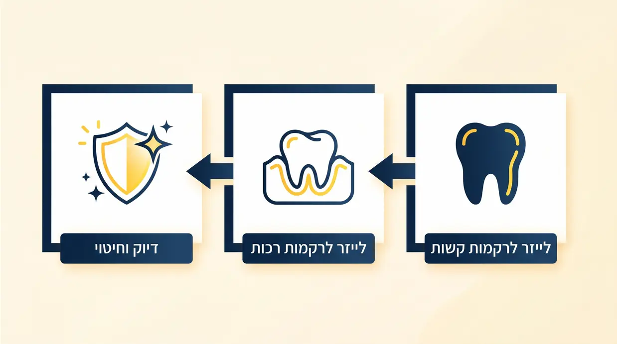 תרשים בעברית המסביר את ההבדל בין לייזר לרקמות קשות ולייזר לרקמות רכות