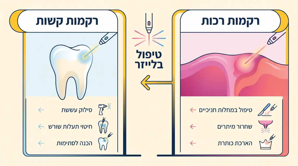 איור המשווה בין טיפול בלייזר ברקמות רכות לרקמות קשות