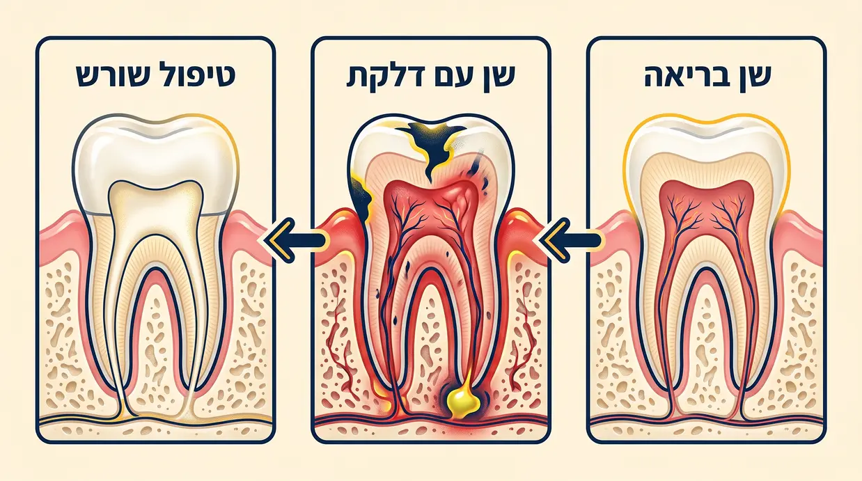 איור של שן בריאה לעומת שן עם דלקת בשורש