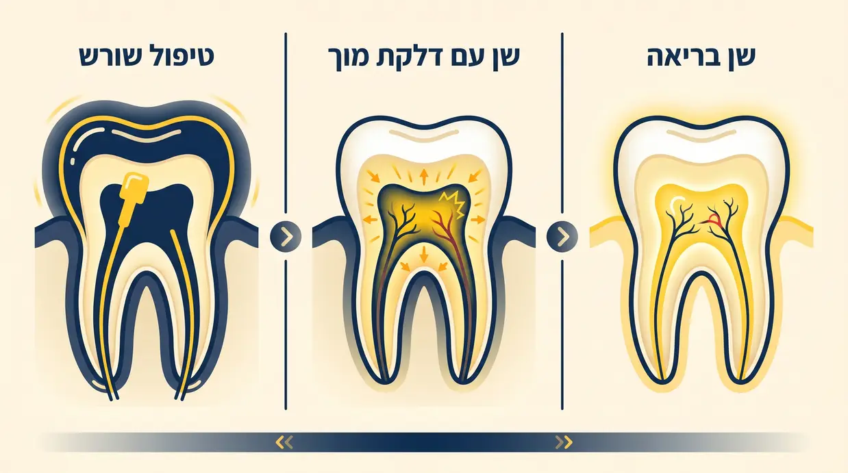 אילוסטרציה של שן בריאה לעומת שן עם דלקת מוך