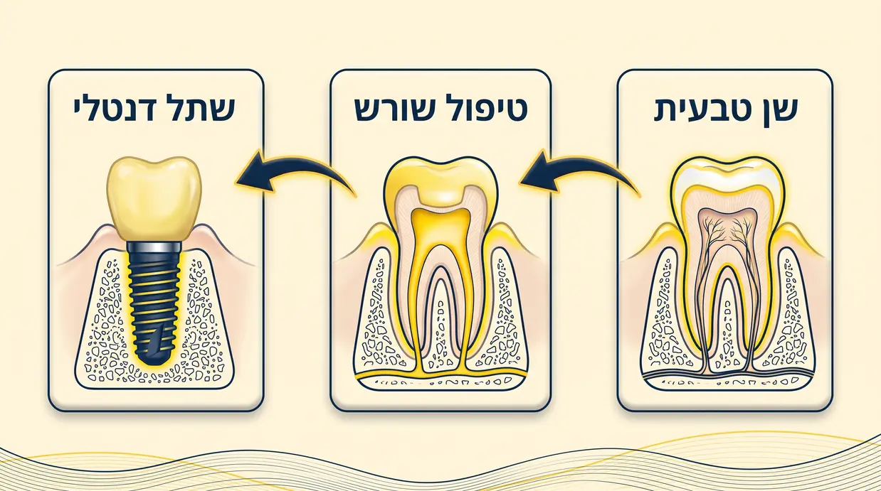 השוואה בין שן טבעית עם טיפול שורש לבין שתל דנטלי