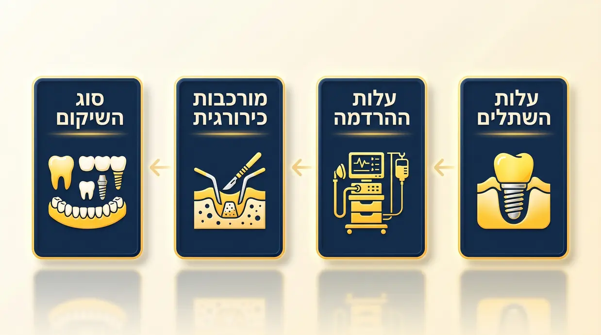 אינפוגרפיקה בעברית המציגה את מרכיבי העלות של השתלת שיניים בהרדמה מלאה