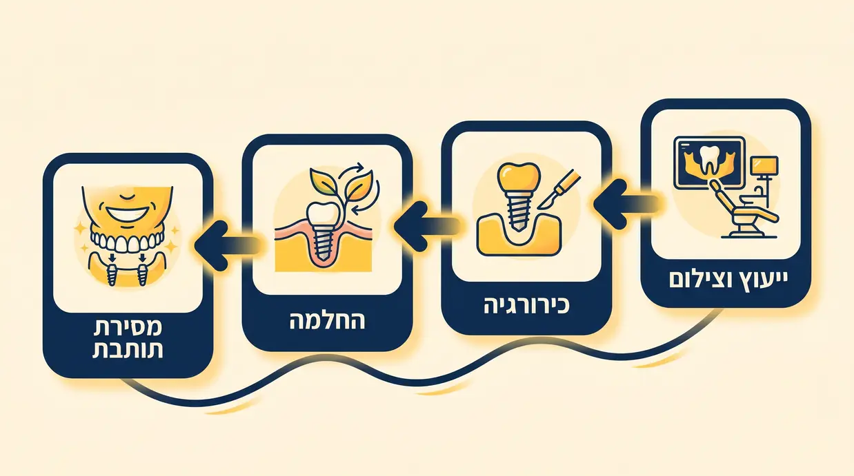 תרשים זרימה בעברית המציג את שלבי הטיפול בתותבת על 4 שתלים