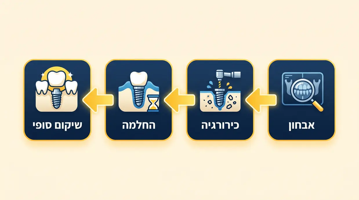 תרשים שלבי טיפול בהשתלת שיניים