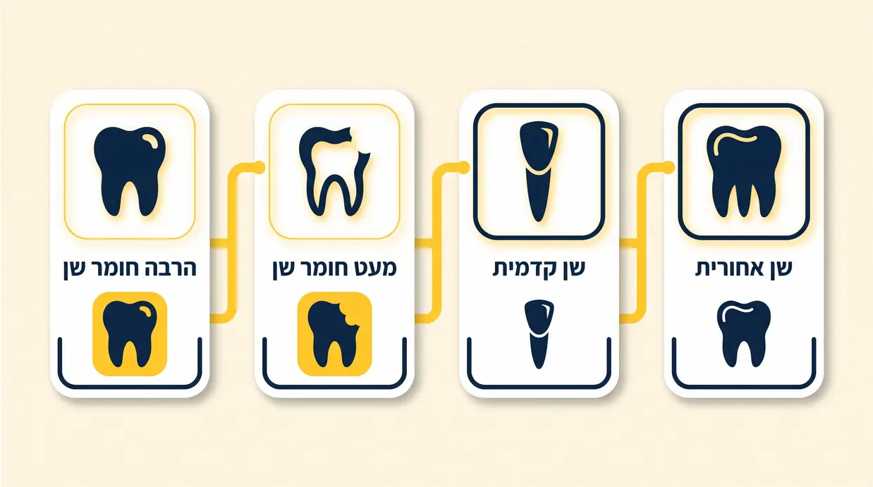 אינפוגרפיקה בעברית המסבירה מתי מומלץ כתר לאחר טיפול שורש לפי סוג השן וכמות חומר השן שנותר