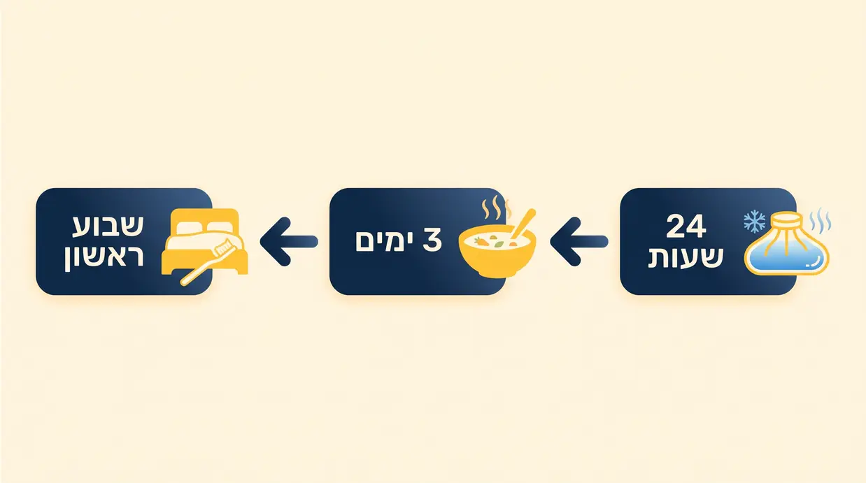 אינפוגרפיקה בעברית המציגה את שלבי ההחלמה אחרי עקירת שן בינה