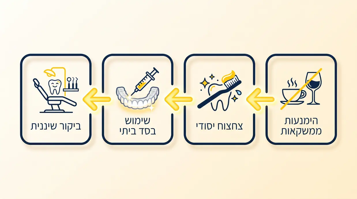 תרשים שלבי תחזוקת הלבנת שיניים בעברית
