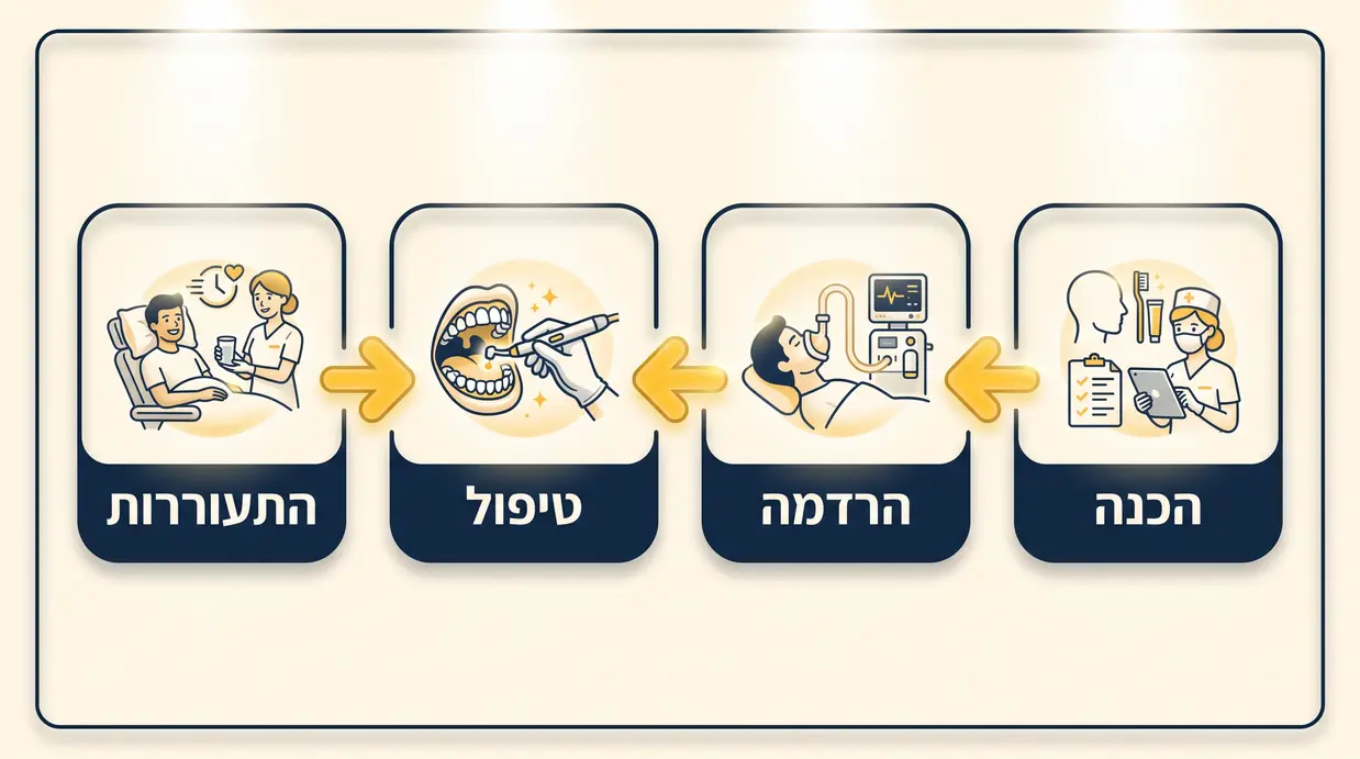 תרשים שלבי טיפול שיניים בהרדמה מלאה
